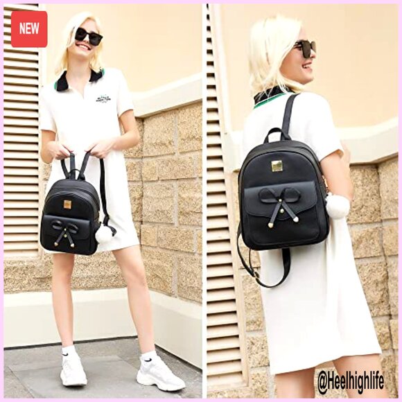 Mini PU Leather Backpack Set, 3-Piece with Bowknot, Travel Daypack main image 4